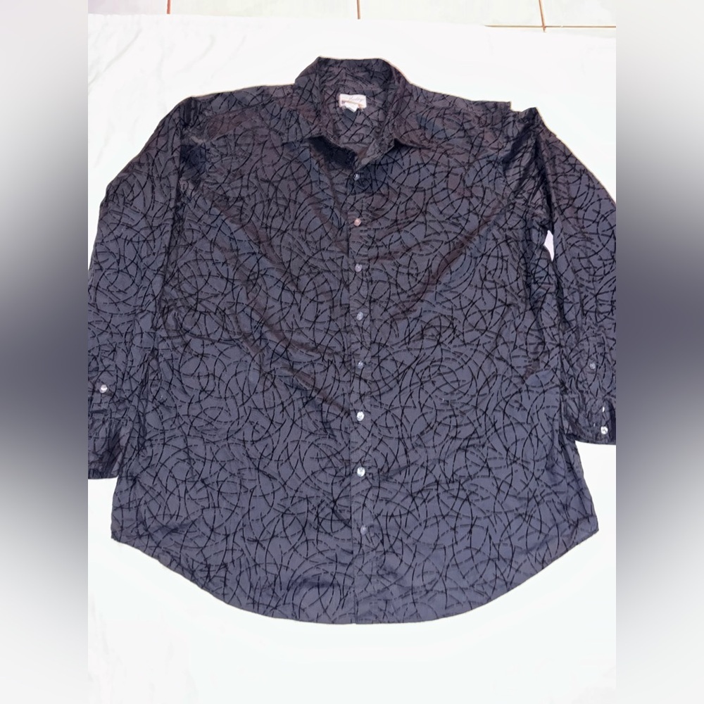 Vintage Black Casual Button Down Shirt with Intricate Pattern(0017)